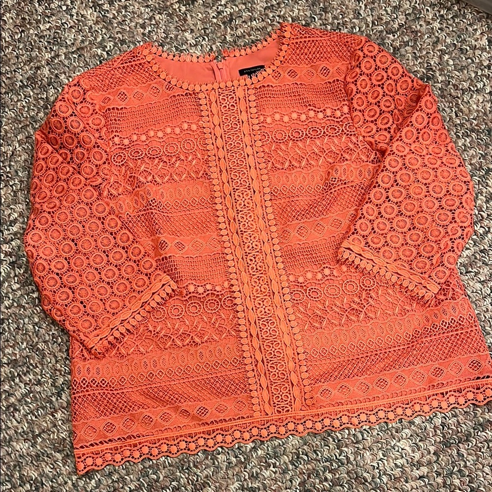 Ann Taylor Lace Lined Scalloped Top